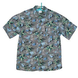 Columbia Mens River Lodge Short Sleeve Button Front Shirt Gray Tropical Size L